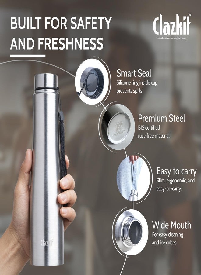 Clazkit زجاجة مياه كلازكيت أوبتيموس برو كلاسيك من الفولاذ المقاوم للصدأ سعة 1000 مل | حاصلة على شهادة الجودة الهندية (ISI) | مانعة للتسرب، مقاومة للصدأ، خالية من مادة BPA، متينة للاستخدام في الجامعة، الثلاجة، الرياضة، النادي الرياضي، اليوغا، والمكتب - سهلة التنظيف وقابلة لإعادة الاستخدام - Image 3